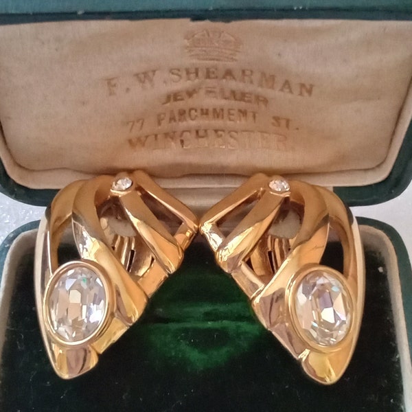 BERGDORF GOODMAN 1980s Statement Gold Plated and Diamante Earrings, signed, gift bag