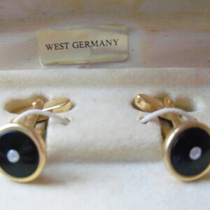 Black Enamel Cuff Links with Crystal Accent, original box, made in Germany