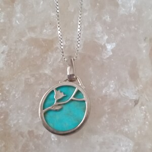 SILVER and TURQUOISE Dainty Organic Design Pendant, Silver Chain, gift boxed image 2