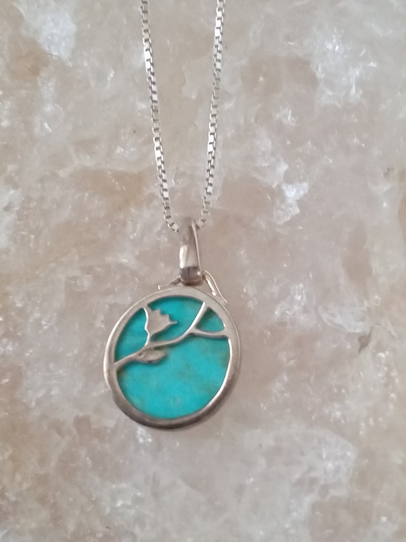 SILVER and TURQUOISE Dainty Organic Design Pendant, Silver Chain, gift boxed image 2