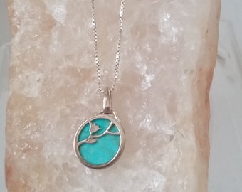 SILVER and TURQUOISE Dainty Organic Design Pendant, Silver Chain, gift boxed