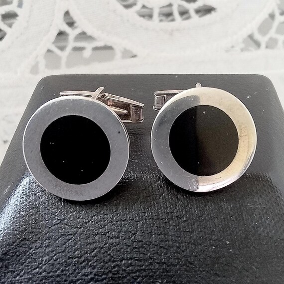 Boutons De Manchette Double Face Argent Sterling émail Noir - Occasion Excellente état