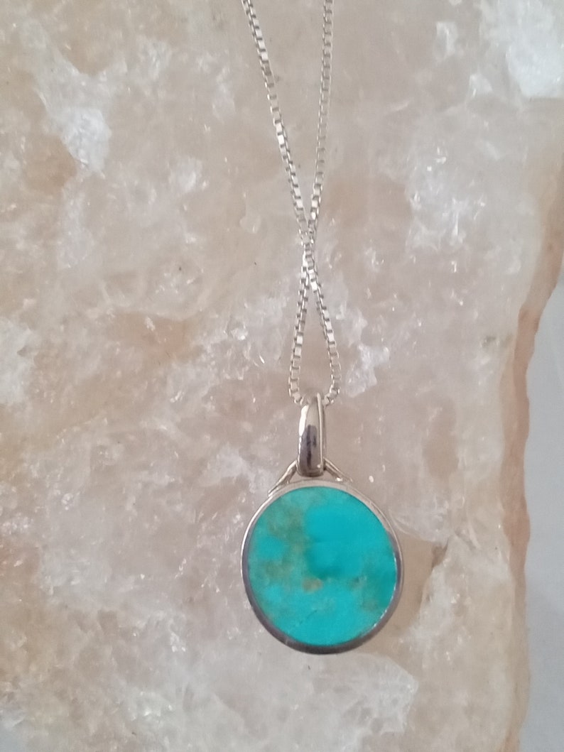 SILVER and TURQUOISE Dainty Organic Design Pendant, Silver Chain, gift boxed image 3