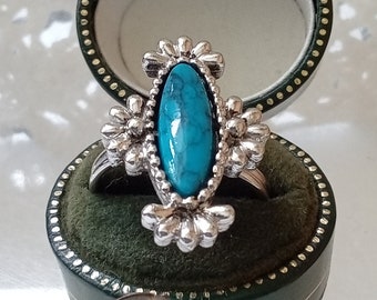 SARAH COVENTRY Turquoise Navette Statement Ring, signed, gift boxed