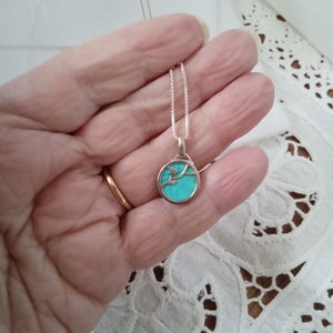SILVER and TURQUOISE Dainty Organic Design Pendant, Silver Chain, gift boxed image 5