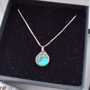 SILVER and TURQUOISE Dainty Organic Design Pendant, Silver Chain, gift boxed image 7