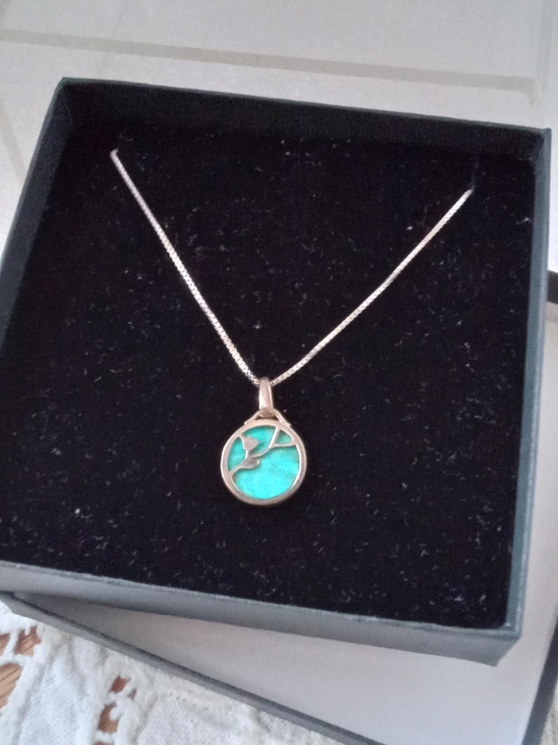 SILVER and TURQUOISE Dainty Organic Design Pendant, Silver Chain, gift boxed image 7