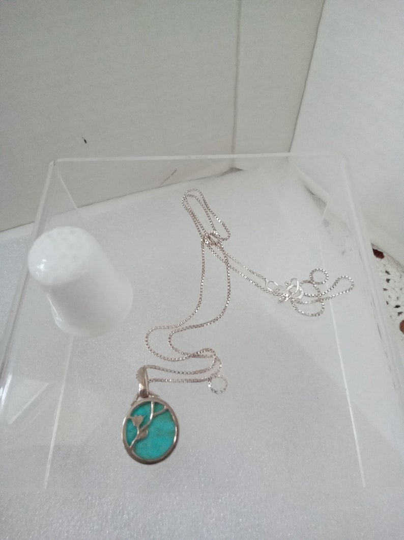 SILVER and TURQUOISE Dainty Organic Design Pendant, Silver Chain, gift boxed image 4