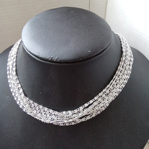 CELEBRITY NY Vintage 1960s Multi Strand Silver Tone Cascade Necklace, signed, gift bag