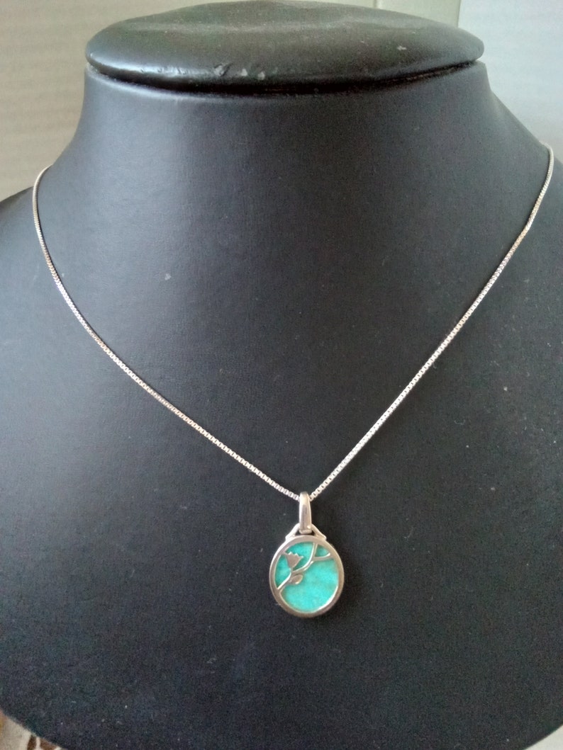 SILVER and TURQUOISE Dainty Organic Design Pendant, Silver Chain, gift boxed image 8