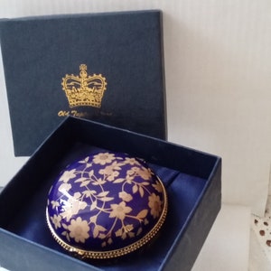 OLD TUPTON WARE Hand Painted Royal Blue and Gold Trinket Box, hinged lid, branded satin lined box image 8