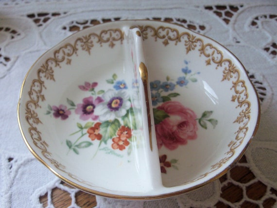 CROWN STAFFORSHIRE Vintage Divided Ring Dish, han… - image 1