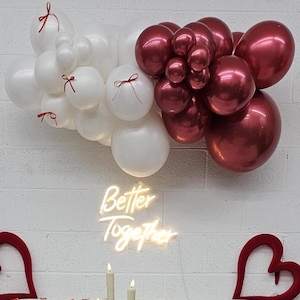 Valentines Balloon Garland Kit: White & Chrome Red Balloons with Bows