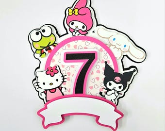 Adorno personalizado para pastel de gatitos y amigos: decoración de fiesta en cartulina con purpurina