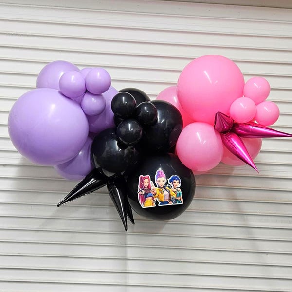 Birthday Party Supplies | Kpop Demon Hunters Balloon Garlands | Black Pink Purple Balloons | Balloon Garland | Party Decor