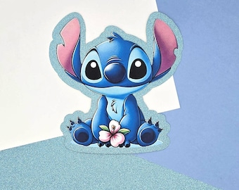 Adorno para pastel de Stitch con purpurina: Decoración personalizada para fiestas de cumpleaños