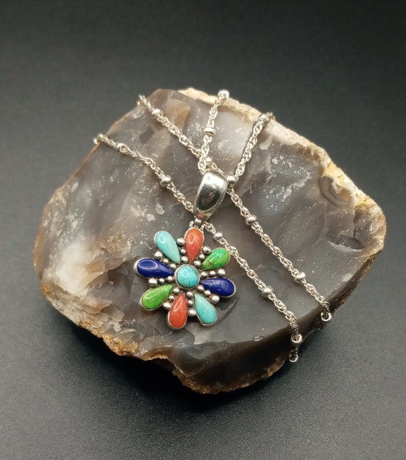 Vintage Southwest Sterling Silver Navajo Multi Gemstone Vintage Southwest Sterling Silver Navajo Multi Gemstone