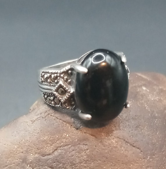 Sterling Silver Black Onyx Marcasite Vintage Avon 