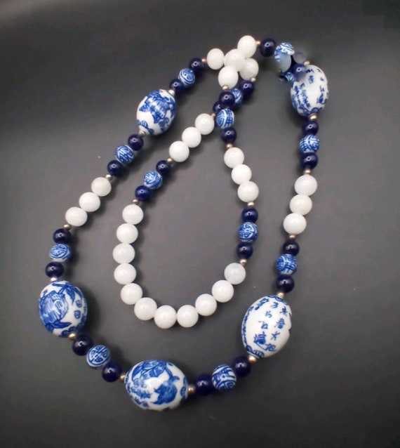 Vintage Chinese Hand Painted Porcelain Beads Coba… - image 2
