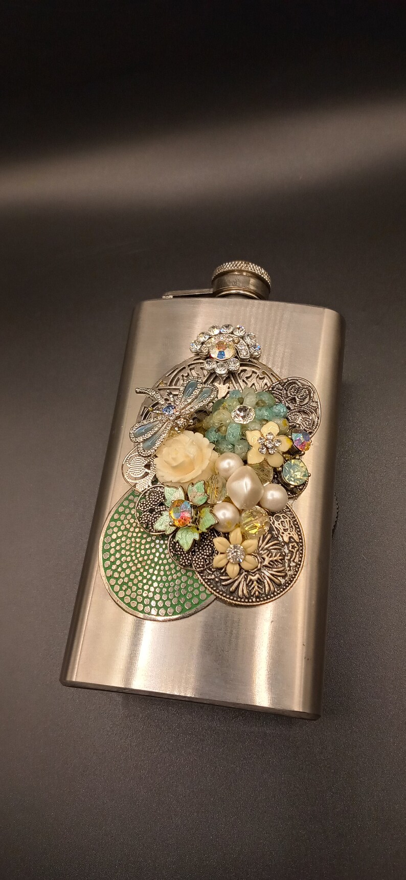 Hand Decorated Vintage Jewelery Decorated Flask Etsy Canada