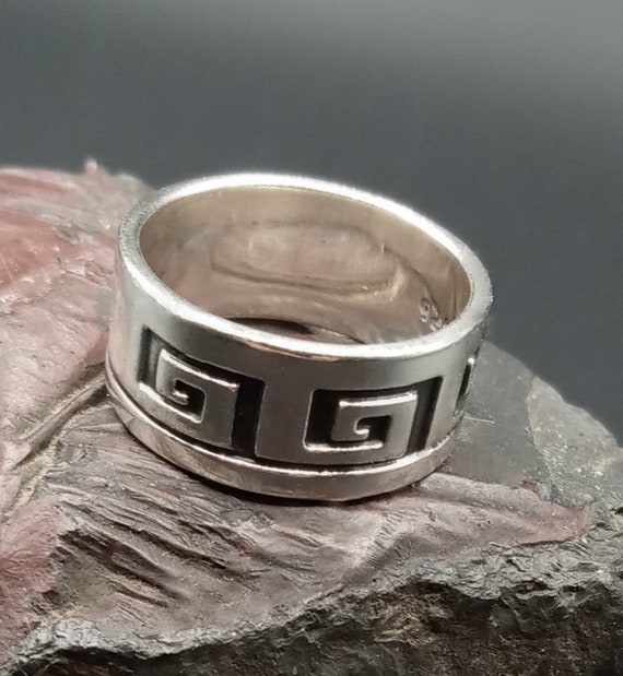 Mens Sterling Silver Greek Key Ring, Classic 925 Gree… Gem