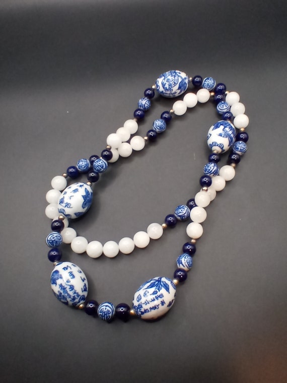 Vintage Chinese Hand Painted Porcelain Beads Coba… - image 4