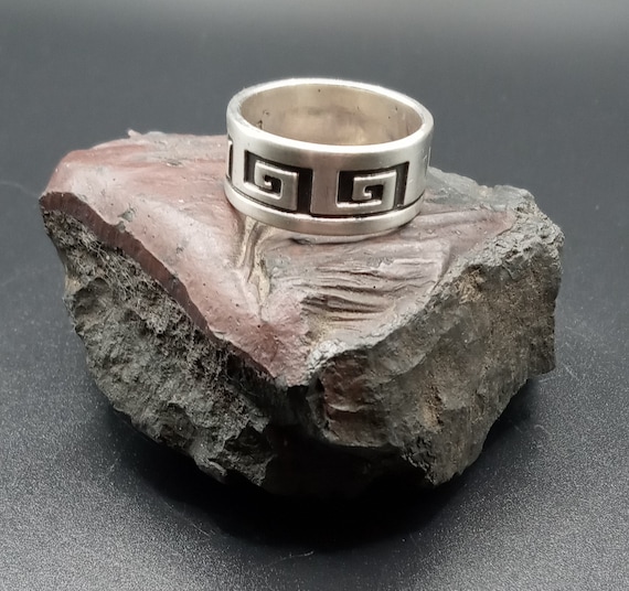 Mens Sterling Silver Greek Key Ring, Classic 925 Gree… Gem