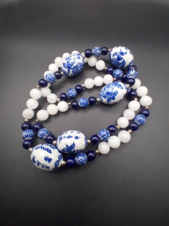 Vintage Chinese Hand Painted Porcelain Beads Coba… - image 3
