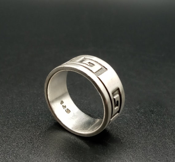 Mens Sterling Silver Greek Key Ring, Classic 925 Gree… Gem