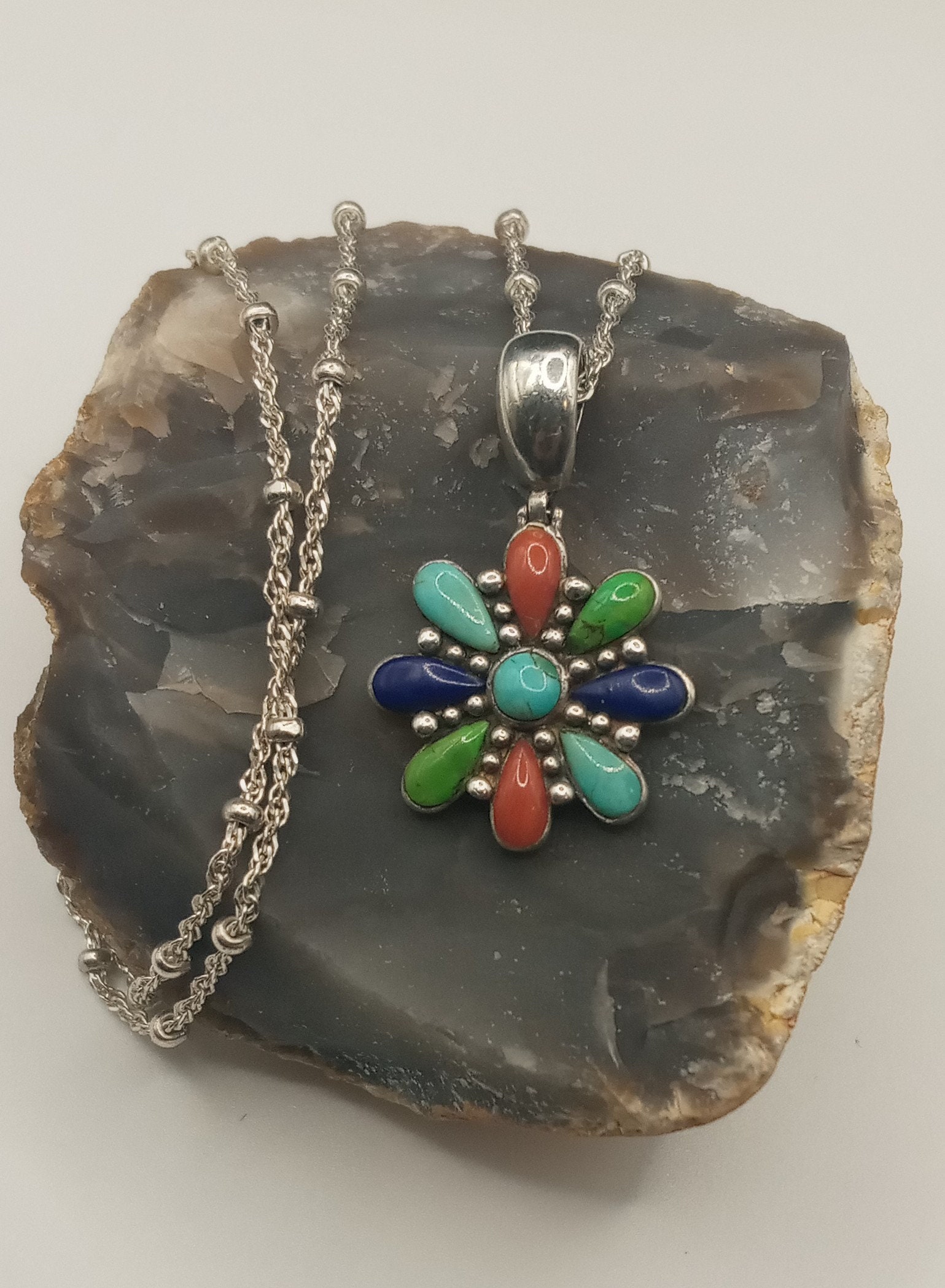 Vintage Southwest Sterling Silver Navajo Multi Gemstone Vintage Southwest Sterling Silver Navajo Multi Gemstone