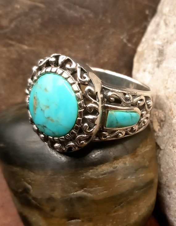 Sterling Silver. Southwest Turquoise Ring, 925 Orn
