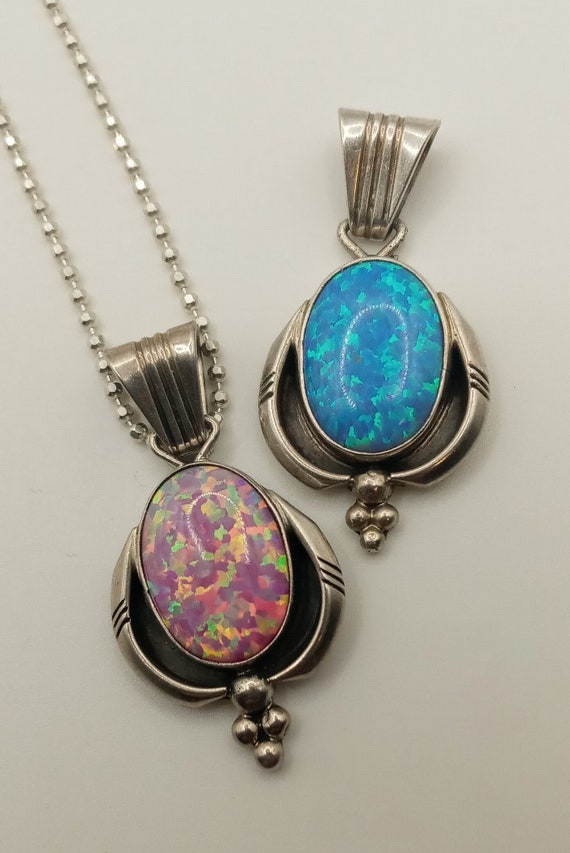 Pink and blue opal pendant. Running Bear- Navajo S