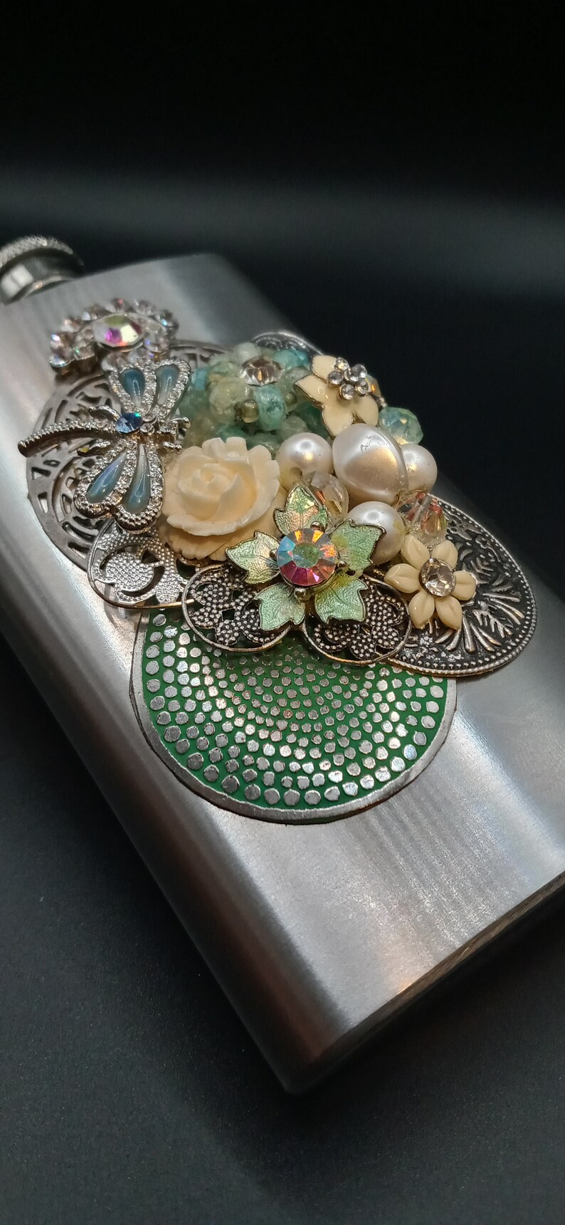 Hand Decorated Vintage Jewelery Decorated Flask Etsy Canada