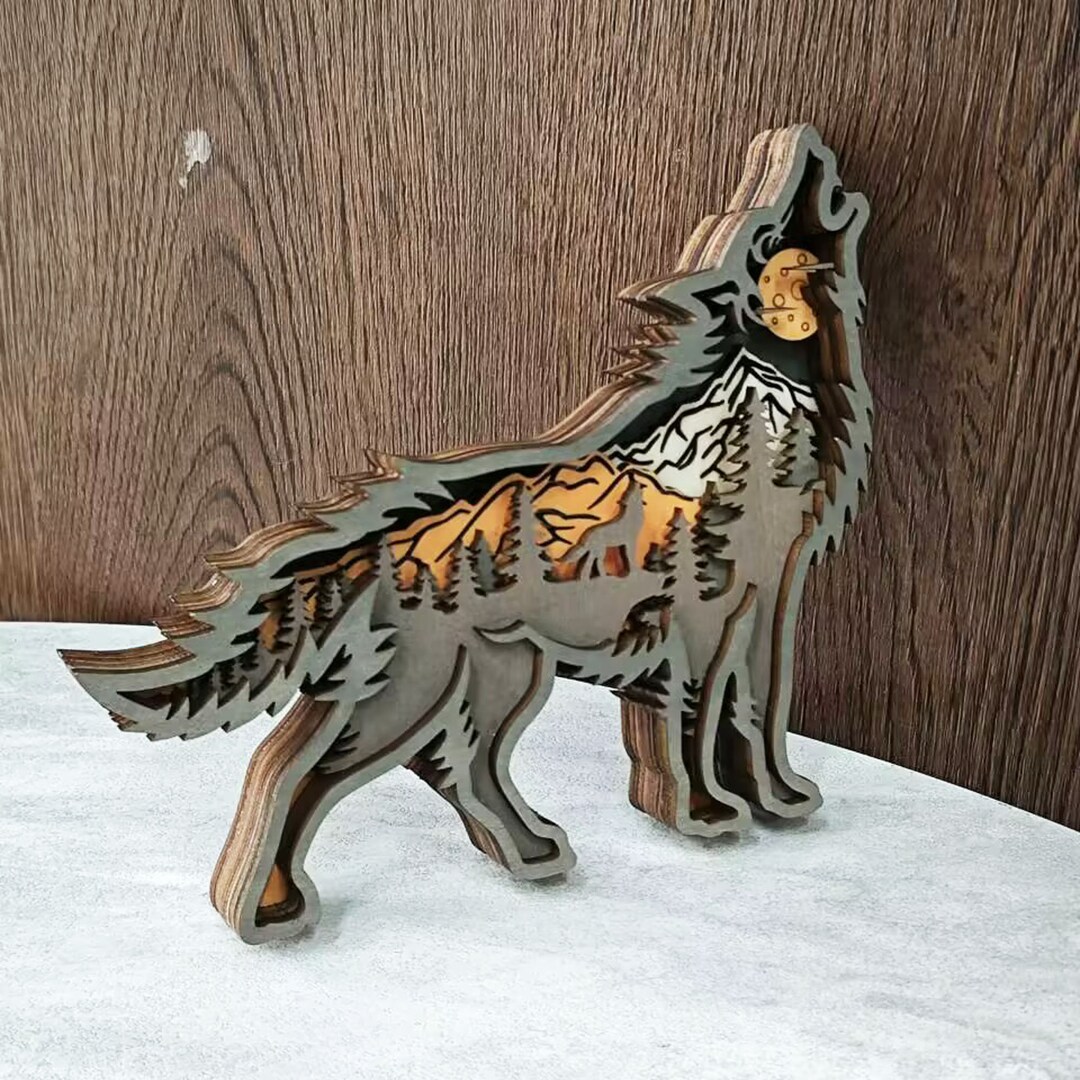 3D Wooden Wolf Decoration With Light,wooden Christmas Ornament,wooden Wolf,wooden Wolf Horse