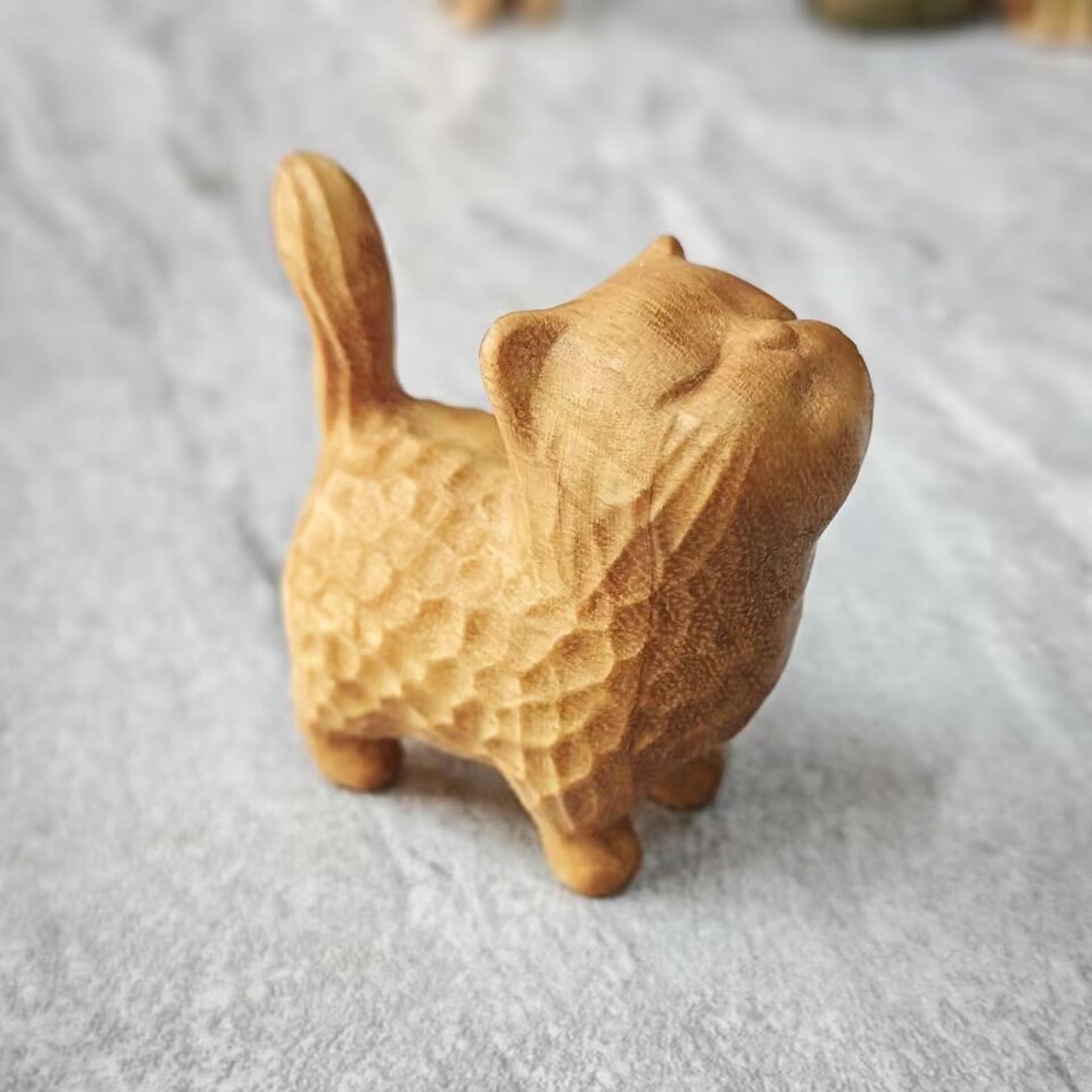 Wooden Cute Cat Statue,wood Cat Figurines,cat Lover Sculpture Gifts