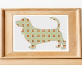 Checked Basset Hound Silhouette - Cross Stitch Pattern - Instant Download - Cute Fun Beginner Stitching Project - Customize with Pet 39 s Name