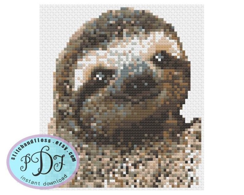 Mini Happy Sloth Cross Stitch Pattern Cute Digital Instant Download PDF