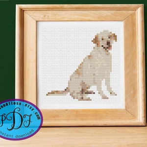 Cute Small Labrador Retriever Photo Realistic Cross Stitch Pattern - Instant PDF Download - Easy to Customize w/ Pet's Name-DIY Dog Portrait