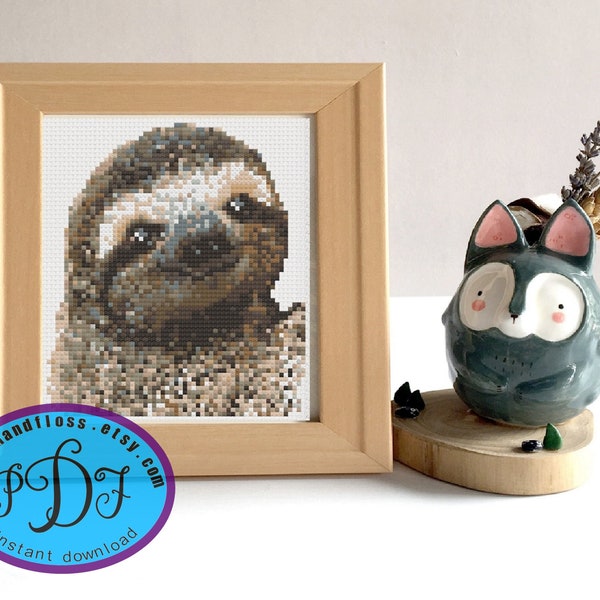 Mini Happy Sloth Cross Stitch Pattern - Cute Digital Instant Download PDF
