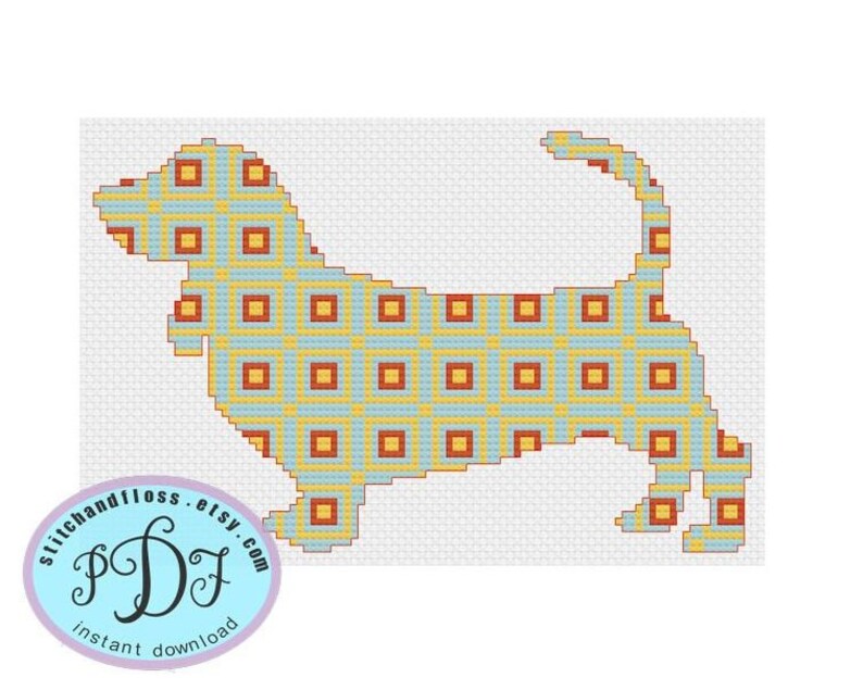 Checked Basset Hound Silhouette Cross Stitch Pattern Instant Download Cute Fun Beginner Stitching Project Customize with Pet's Name image 4