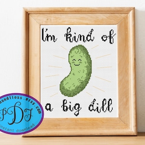 I'm Kind of a Big Dill - Cute Happy Pickle - Counted Cross Stitch Pattern Instant PDF Download  - Beginner Level Project 5 Colors or Less