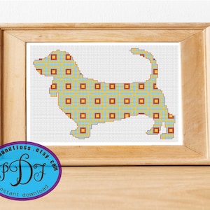 Checked Basset Hound Silhouette Cross Stitch Pattern Instant Download Cute Fun Beginner Stitching Project Customize with Pet's Name image 1