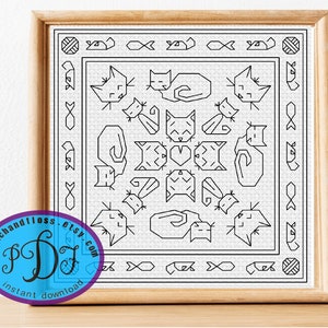 Kaliedo-cats Blackwork Pattern - Small Geometric Symmetrical Counted Cross Stitch Needlepoint Pattern - One or More Colors