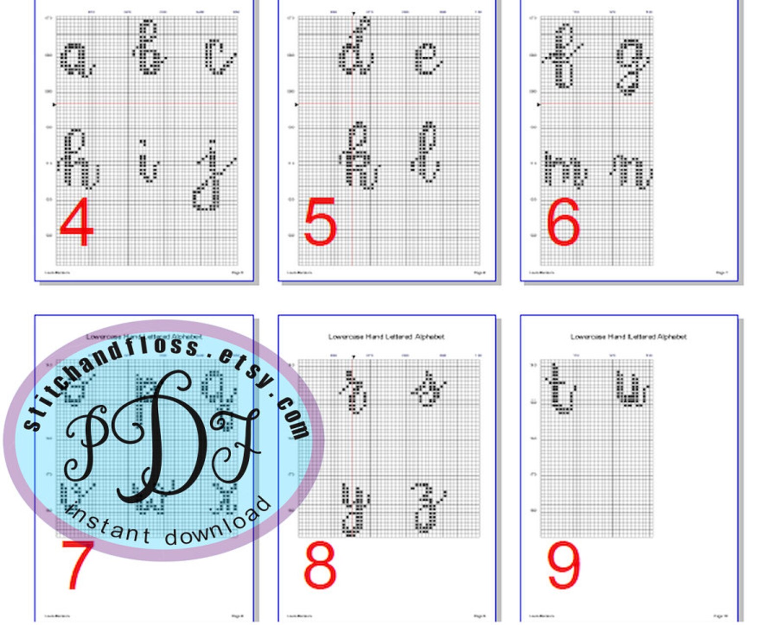 Lowercase Hand Lettering Lowercase Hand Lettered Alphabet (a to Z) - Counted Cross Stitch Font ...