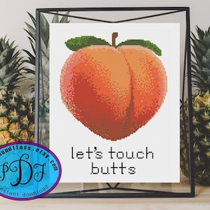 Peach Emoji - Let's Touch Butts! - DIY Valentine's Day Gift - Easy Weekend Project - Instant Download PDF Cross Stitch Pattern Graph