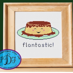 Flantastic! - Cute Original Cross Stitch Pattern PDF Instant Digital Download - Easy Fun Beginner Applique - Cute Food Dessert