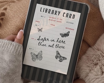 Inserto per Kindle a tema biblioteca gotica, inserto per e-reader Whimsigoth, inserto per copertina Kindle a tema libri, inserto nero stampabile per Kindle, citazione a tema libri