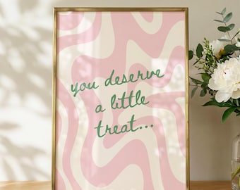 Poster da parete per la cucina, stampa murale con vortice di matcha rosa, opera d'arte a tema caffè, decorazione femminile che stimola la dopamina, citazione artistica per la cucina nei toni pastello rosa e verde