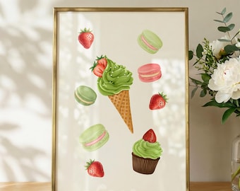 Poster da parete per la cucina con gelato al matcha, decorazioni murali per dolci e dessert, decorazioni femminili per la cucina, galleria di immagini di cibo in cucina