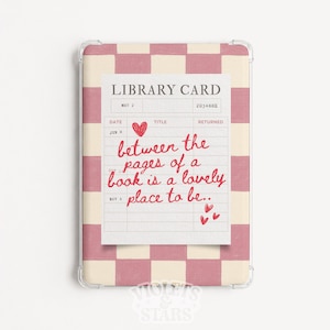 Inserto rosa para Kindle con diseño de tarjeta de biblioteca, inserto rosa femenino para lector electrónico, inserto para Kindle con temática literaria, inserto a cuadros imprimible para Kindle, cita literaria